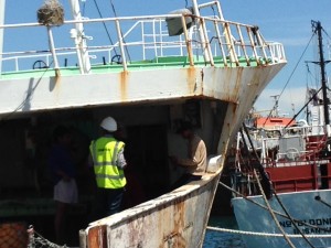 Duplessis inspects a vessel at the harbour